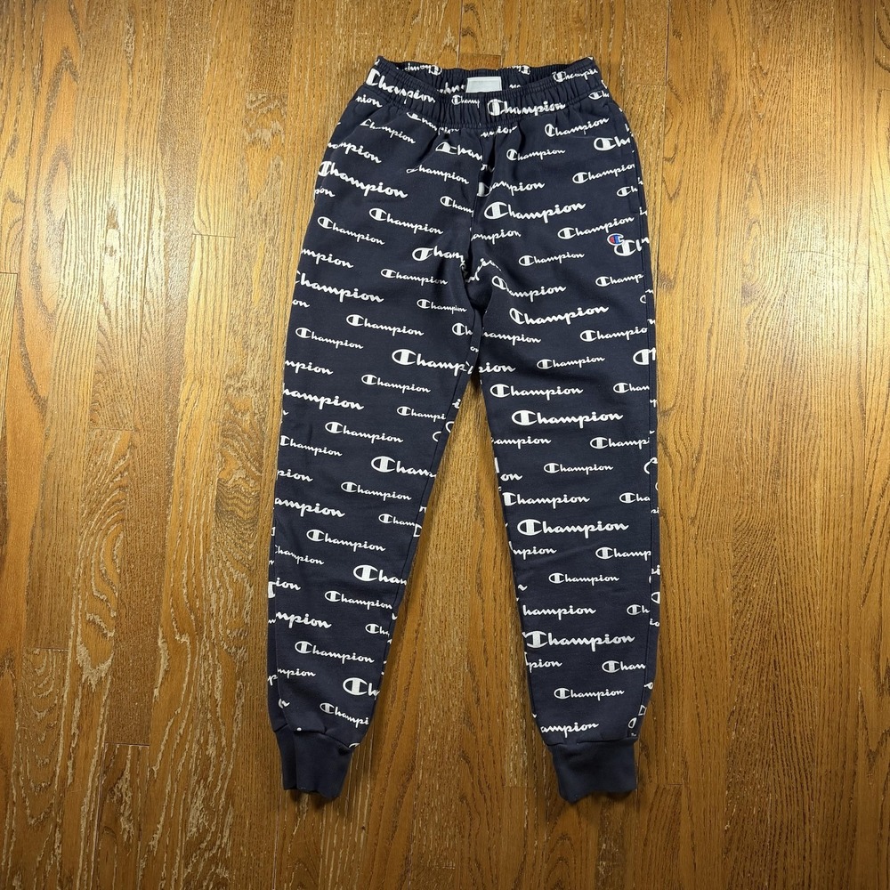 Champion Sweatpants Mens Small Blue Logo Fleece Joggers Elastic Waist Cuffed